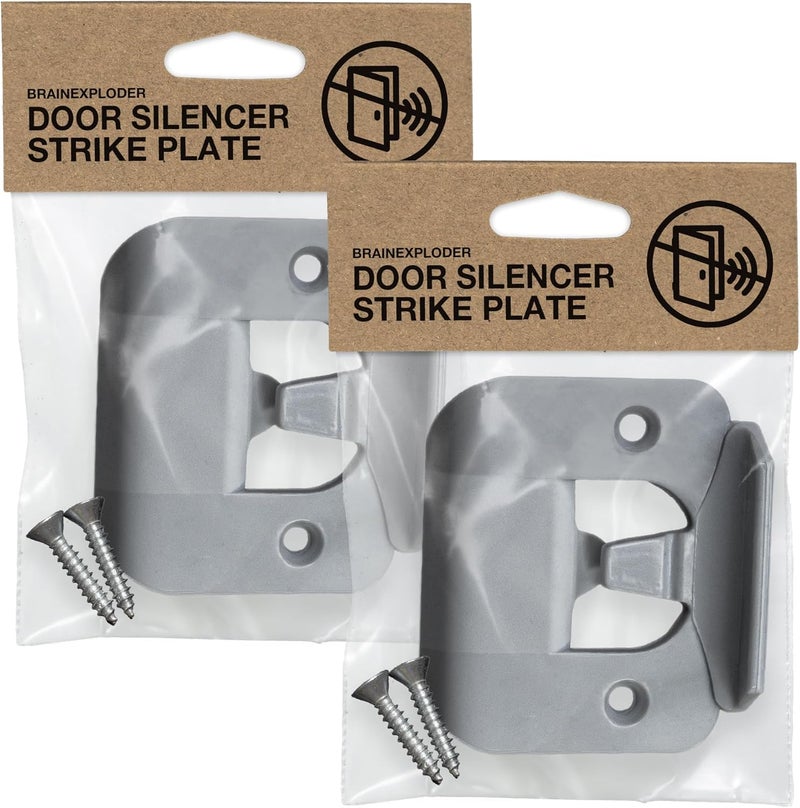 BrainExploder Door Silencer Strike Plate - Flexible, Noise Eliminating Fix for Loud Latches | Fits with No Modifications, Stops Slamming | -20 dB | 4X Quieter | Gray/Two Pack - Image 1